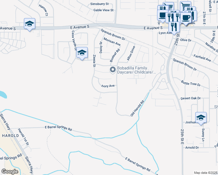 map of restaurants, bars, coffee shops, grocery stores, and more near 1914 Ivory Avenue in Palmdale