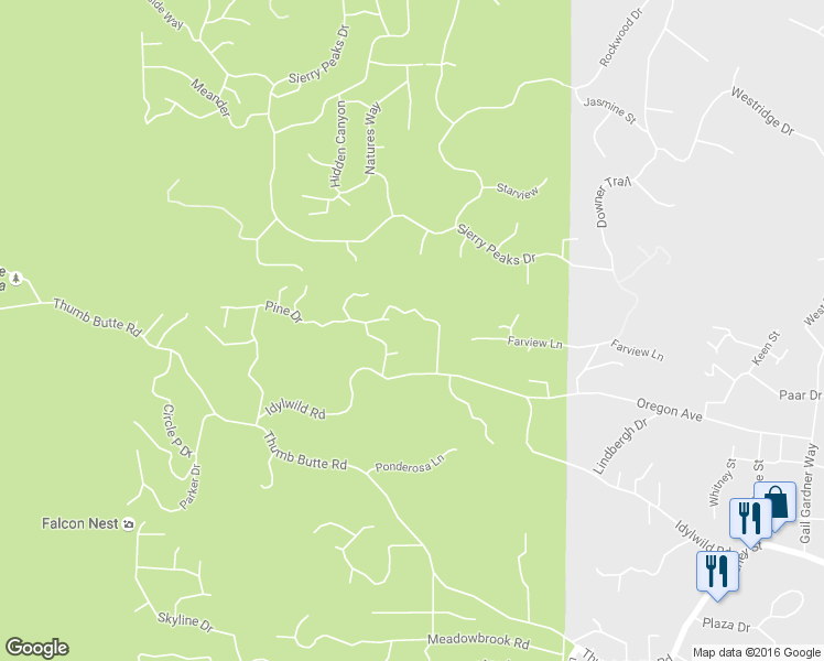 map of restaurants, bars, coffee shops, grocery stores, and more near 1897 Idylwild Way in Prescott