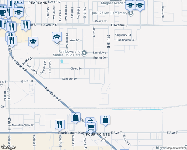 map of restaurants, bars, coffee shops, grocery stores, and more near 36805 Alder Street in Palmdale