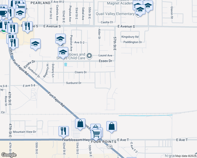 map of restaurants, bars, coffee shops, grocery stores, and more near 36810 Alder Street in Palmdale