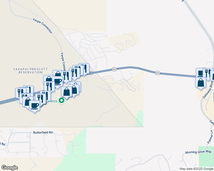 map of restaurants, bars, coffee shops, grocery stores, and more near 520 Memorial Avenue in Prescott