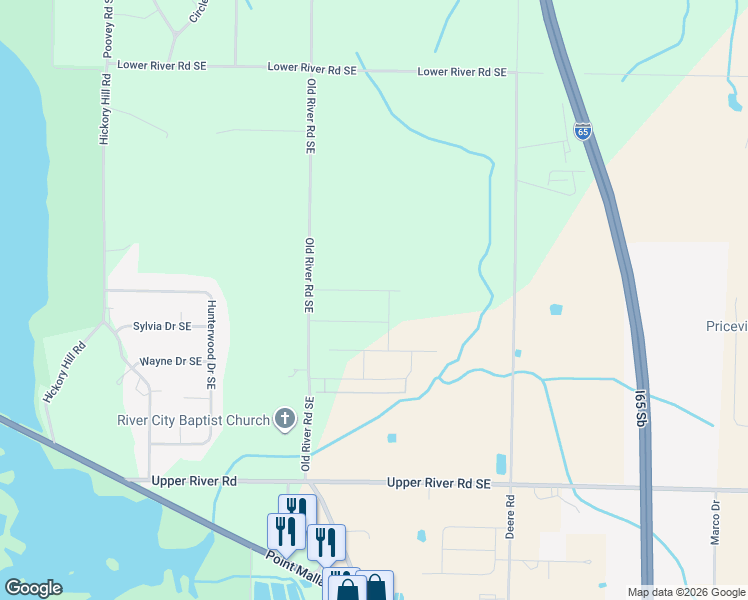 map of restaurants, bars, coffee shops, grocery stores, and more near 3002 Old River Road Southeast in Decatur