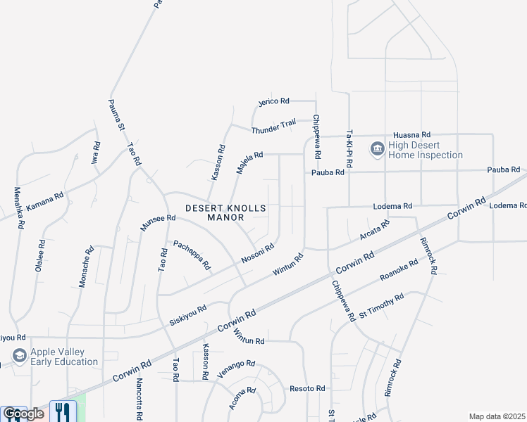 map of restaurants, bars, coffee shops, grocery stores, and more near 16520 Nosoni Lane in Apple Valley