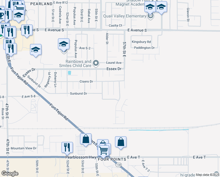 map of restaurants, bars, coffee shops, grocery stores, and more near 36810 Alder St in Palmdale