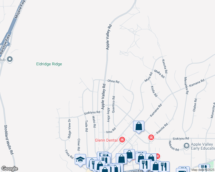 map of restaurants, bars, coffee shops, grocery stores, and more near 16499 Apple Valley Road in Apple Valley