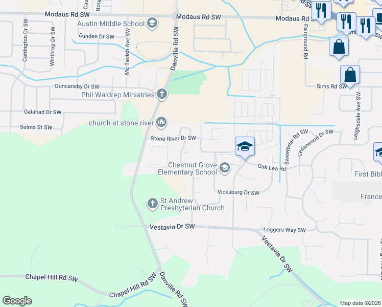map of restaurants, bars, coffee shops, grocery stores, and more near 1800 Canton Circle Southwest in Decatur