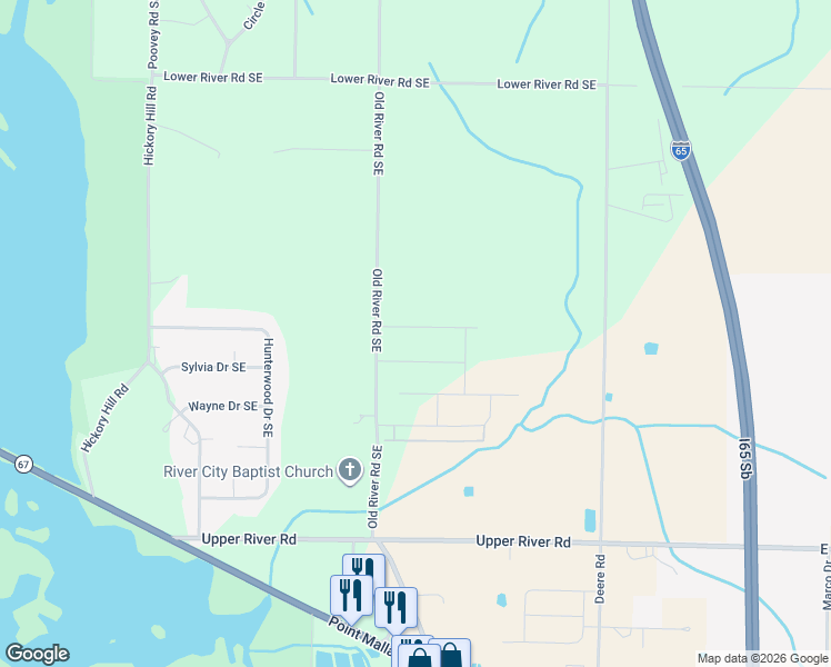 map of restaurants, bars, coffee shops, grocery stores, and more near 3002 Old River Road Southeast in Decatur