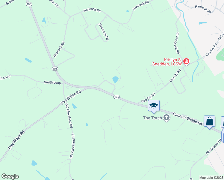 map of restaurants, bars, coffee shops, grocery stores, and more near 1219 Cannon Bridge Road in Demorest