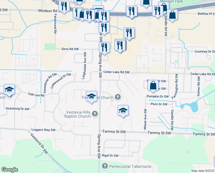 map of restaurants, bars, coffee shops, grocery stores, and more near 3105 Pineview Drive Southwest in Decatur