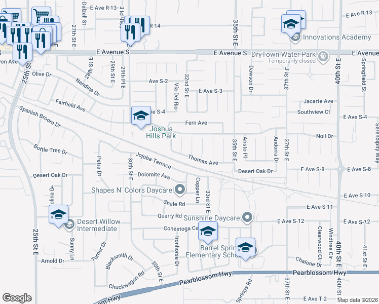 map of restaurants, bars, coffee shops, grocery stores, and more near 36845 Pond Avenue in Palmdale