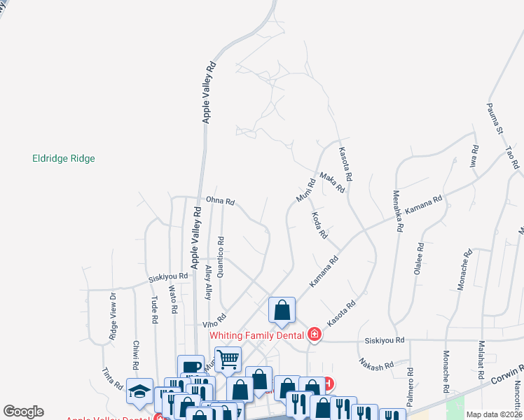 map of restaurants, bars, coffee shops, grocery stores, and more near 16513 Tuscola Road in Apple Valley