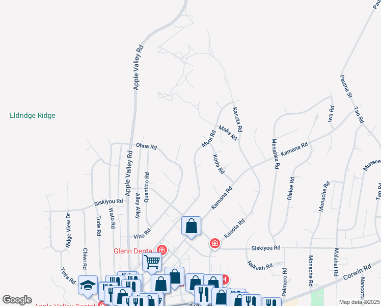 map of restaurants, bars, coffee shops, grocery stores, and more near 16494 Muni Road in Apple Valley