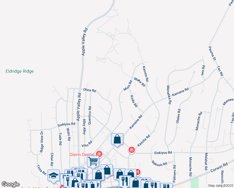 map of restaurants, bars, coffee shops, grocery stores, and more near 16494 Muni Road in Apple Valley