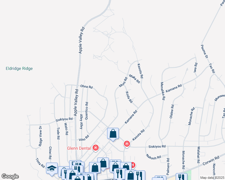 map of restaurants, bars, coffee shops, grocery stores, and more near 16494 Muni Road in Apple Valley