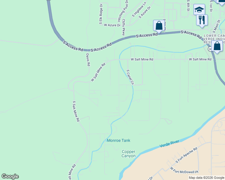 map of restaurants, bars, coffee shops, grocery stores, and more near 1019 South Salt Mine Road in Camp Verde