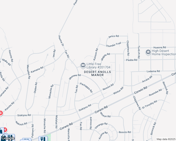 map of restaurants, bars, coffee shops, grocery stores, and more near 18975 Kaibab Road in Apple Valley