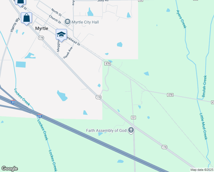 map of restaurants, bars, coffee shops, grocery stores, and more near 1645 Mississippi 178 in Myrtle