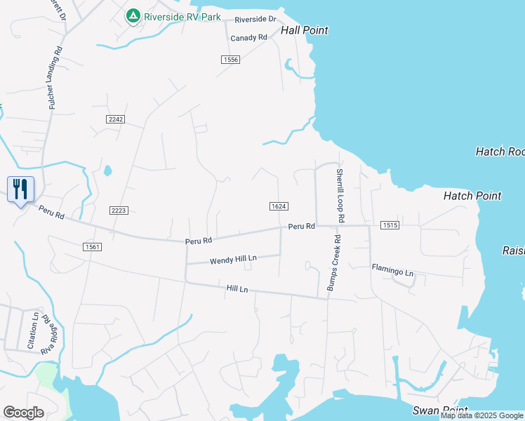 map of restaurants, bars, coffee shops, grocery stores, and more near 515 Peru Road in Sneads Ferry
