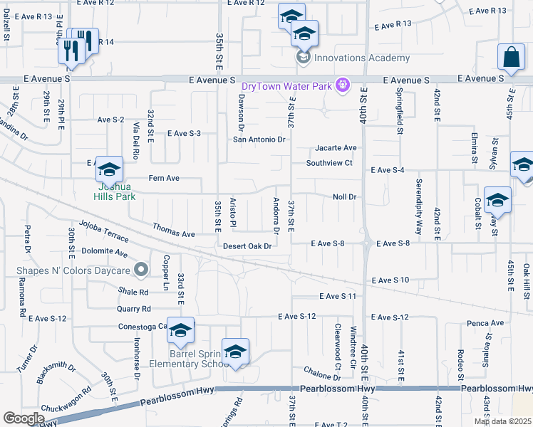 map of restaurants, bars, coffee shops, grocery stores, and more near 36856 Calabar Court in Palmdale