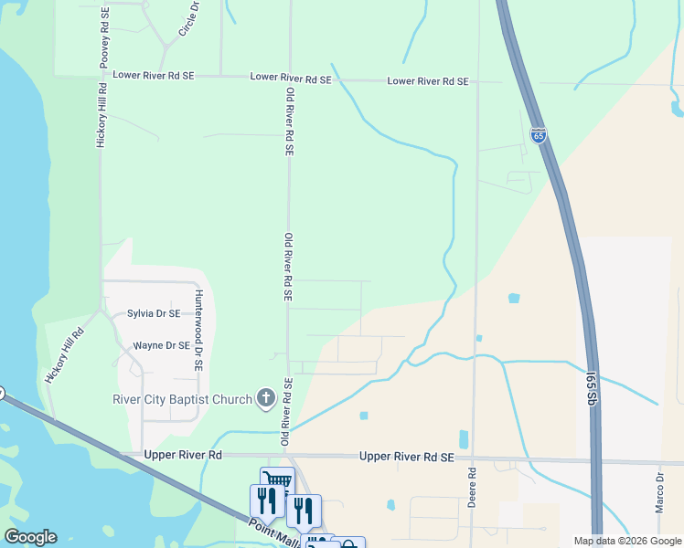 map of restaurants, bars, coffee shops, grocery stores, and more near 3002 Old River Road Southeast in Decatur