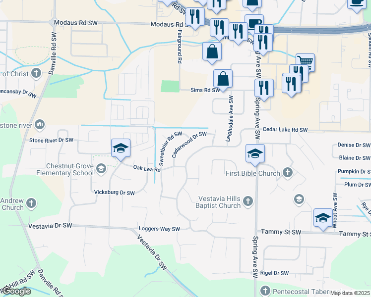 map of restaurants, bars, coffee shops, grocery stores, and more near 1118 Way Thru The Woods Southwest in Decatur