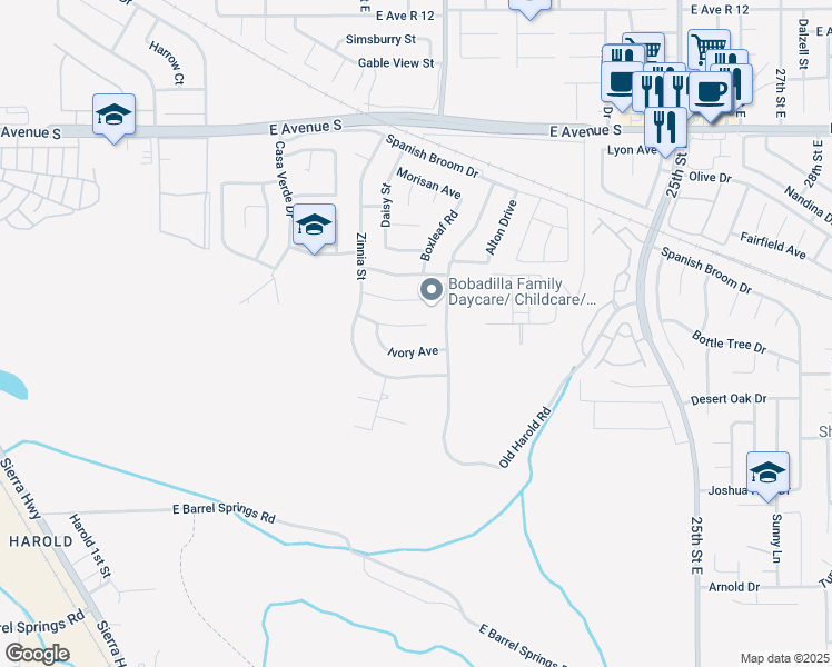 map of restaurants, bars, coffee shops, grocery stores, and more near 1914 Ivory Avenue in Palmdale