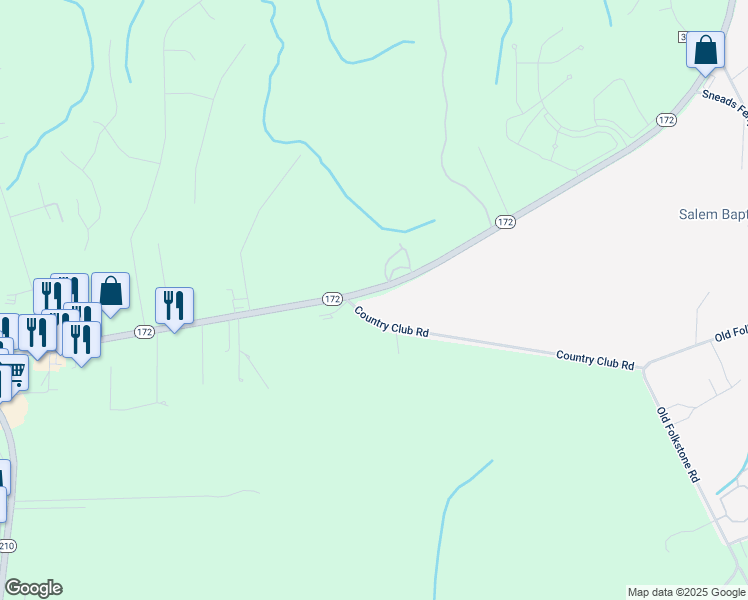 map of restaurants, bars, coffee shops, grocery stores, and more near 2176 North Carolina 172 in Sneads Ferry