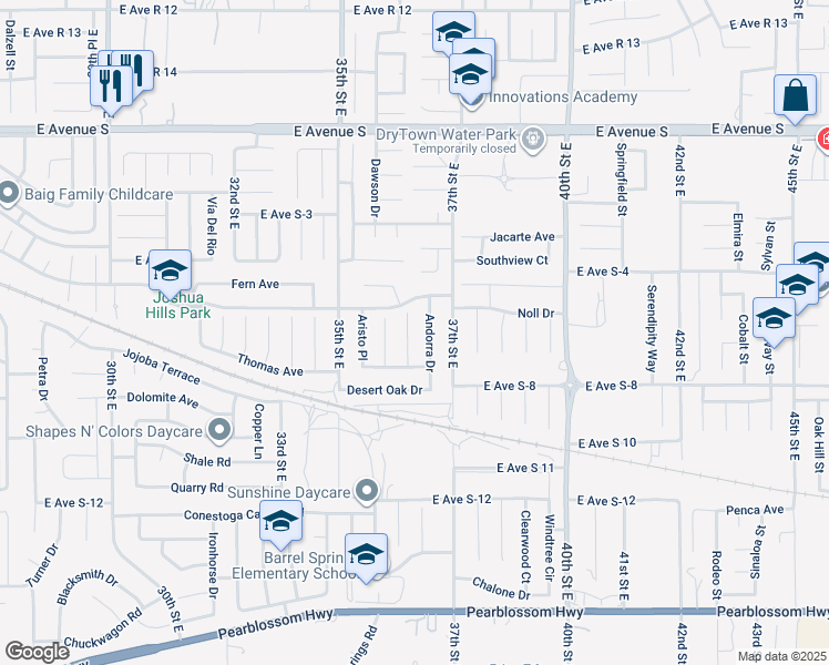 map of restaurants, bars, coffee shops, grocery stores, and more near 36862 Calabar Court in Palmdale