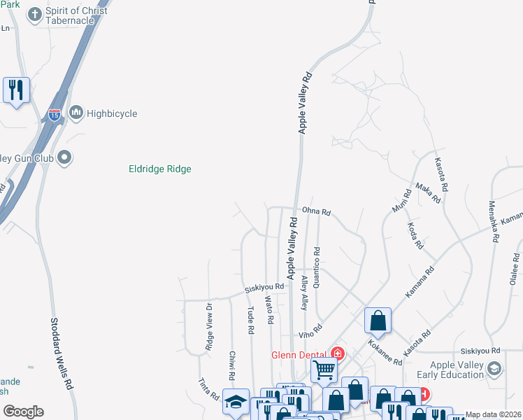 map of restaurants, bars, coffee shops, grocery stores, and more near 16500 Kalo Road in Apple Valley