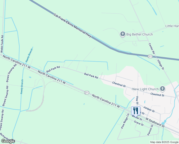 map of restaurants, bars, coffee shops, grocery stores, and more near 469 Ball Park Road in Bladenboro
