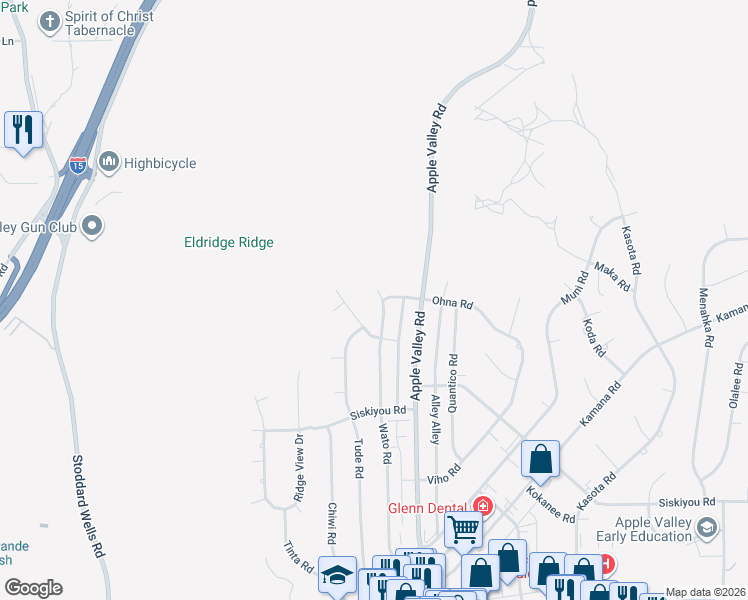 map of restaurants, bars, coffee shops, grocery stores, and more near 16500 Kalo Road in Apple Valley