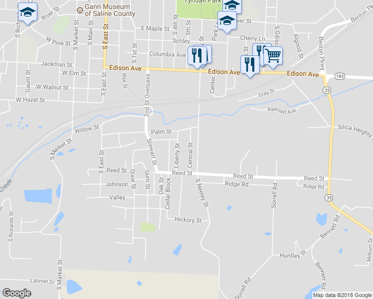 map of restaurants, bars, coffee shops, grocery stores, and more near Central in Benton