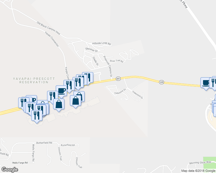 map of restaurants, bars, coffee shops, grocery stores, and more near 2220 Christmas Tree Lane in Prescott