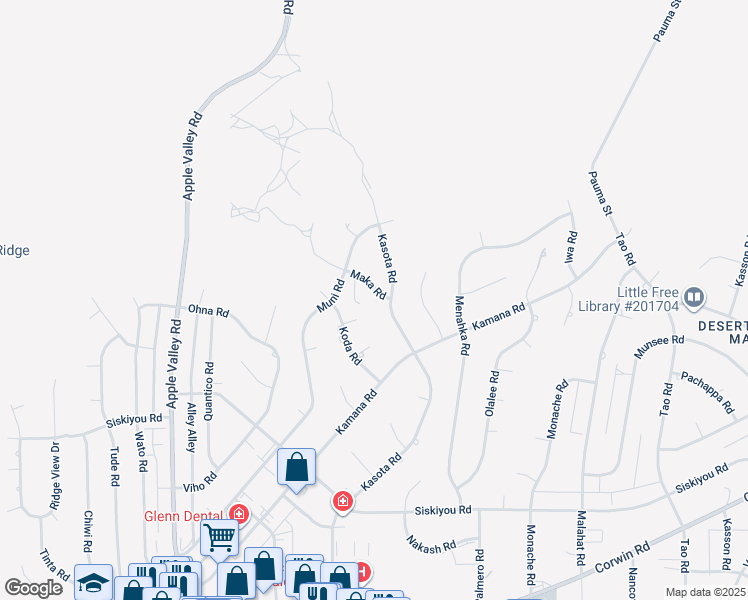 map of restaurants, bars, coffee shops, grocery stores, and more near 16554 Maka Road in Apple Valley