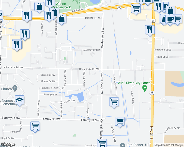 map of restaurants, bars, coffee shops, grocery stores, and more near 217 Cedar Lake Road Southwest in Decatur