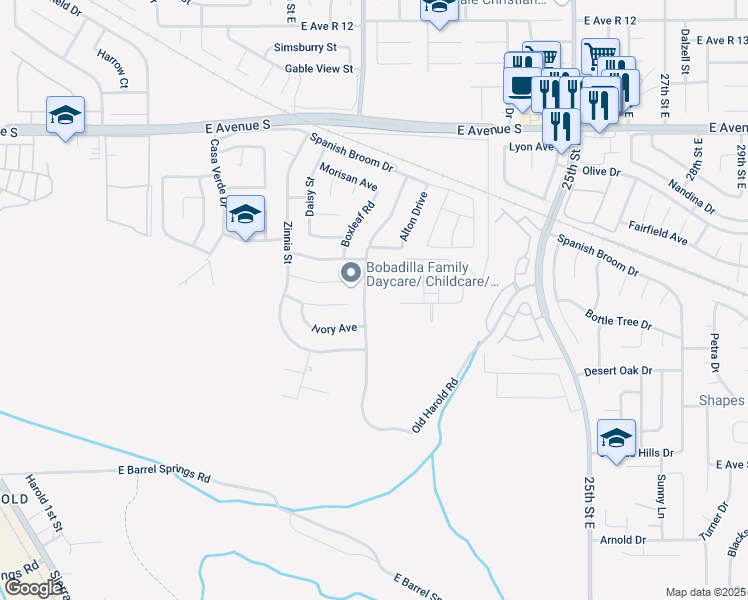 map of restaurants, bars, coffee shops, grocery stores, and more near 36934 Firethorn Street in Palmdale
