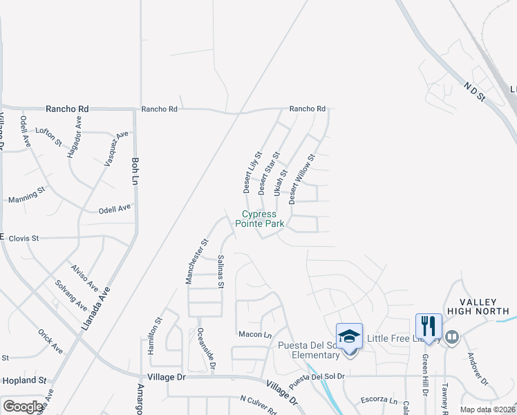 map of restaurants, bars, coffee shops, grocery stores, and more near 16604 Desert Star Street in Victorville