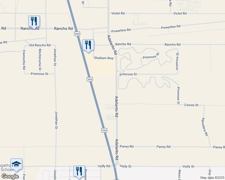 map of restaurants, bars, coffee shops, grocery stores, and more near Adelanto Road in Adelanto