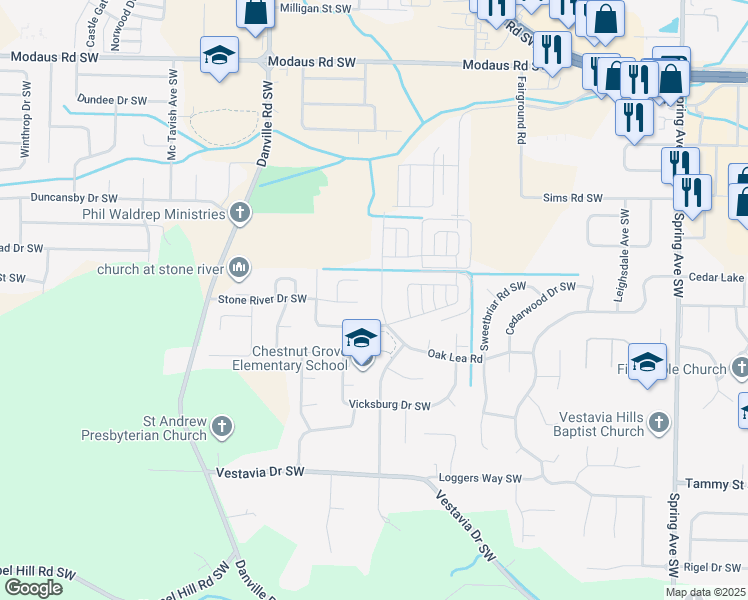 map of restaurants, bars, coffee shops, grocery stores, and more near 3001 Concord Lane Southwest in Decatur