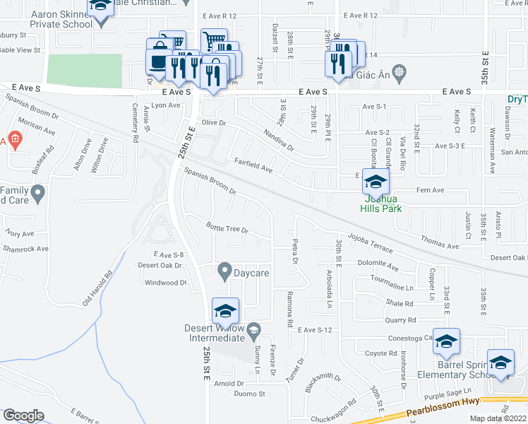 map of restaurants, bars, coffee shops, grocery stores, and more near 36868 Little Leaf Drive in Palmdale