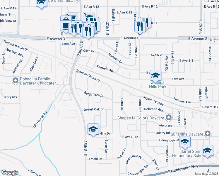 map of restaurants, bars, coffee shops, grocery stores, and more near 36868 Little Leaf Drive in Palmdale