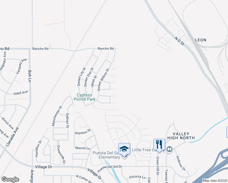 map of restaurants, bars, coffee shops, grocery stores, and more near 15897 Brittle Brush Lane in Victorville