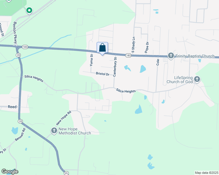 map of restaurants, bars, coffee shops, grocery stores, and more near 1015 Canterbury Street in Benton