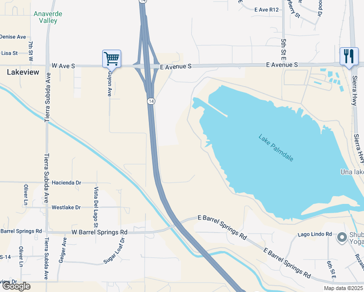 map of restaurants, bars, coffee shops, grocery stores, and more near in Lake Los Angeles