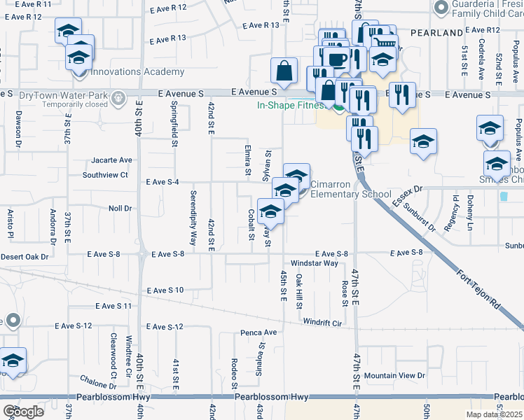 map of restaurants, bars, coffee shops, grocery stores, and more near 36915 Solvay Street in Palmdale