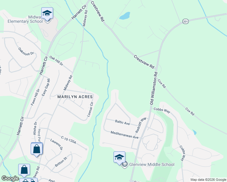 map of restaurants, bars, coffee shops, grocery stores, and more near 169 Mediterranean Avenue in Anderson