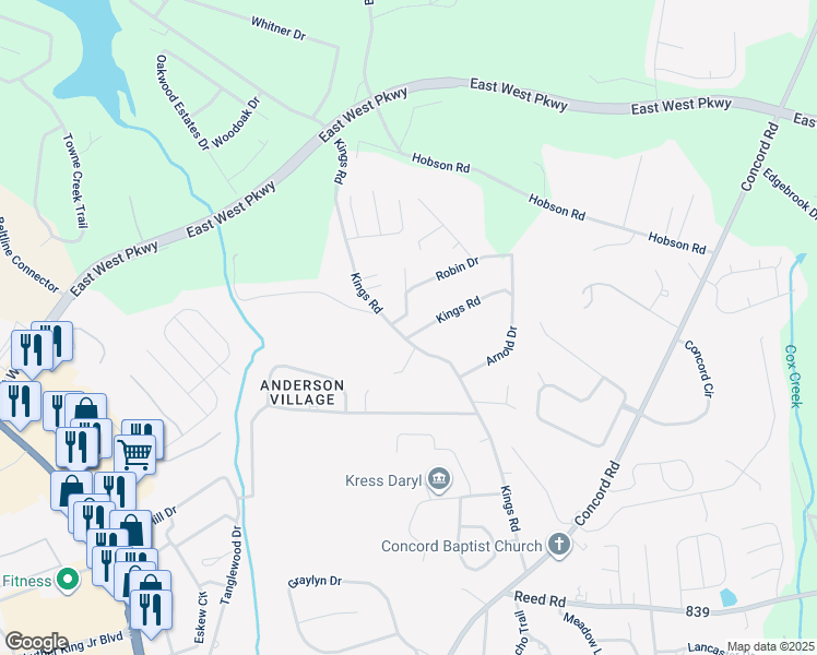map of restaurants, bars, coffee shops, grocery stores, and more near 224 Arnold Drive in Anderson