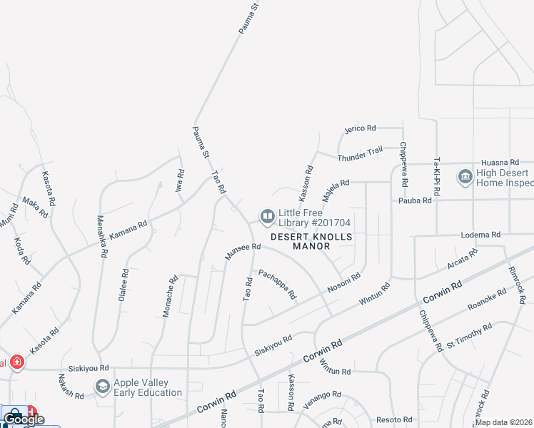 map of restaurants, bars, coffee shops, grocery stores, and more near 18886 Kaibab Road in Apple Valley
