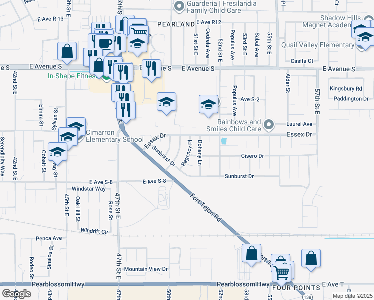 map of restaurants, bars, coffee shops, grocery stores, and more near 36907 Regency Place in Palmdale