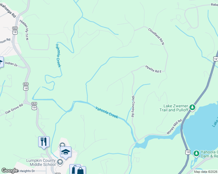 map of restaurants, bars, coffee shops, grocery stores, and more near 185 Hyalite Road West in Dahlonega